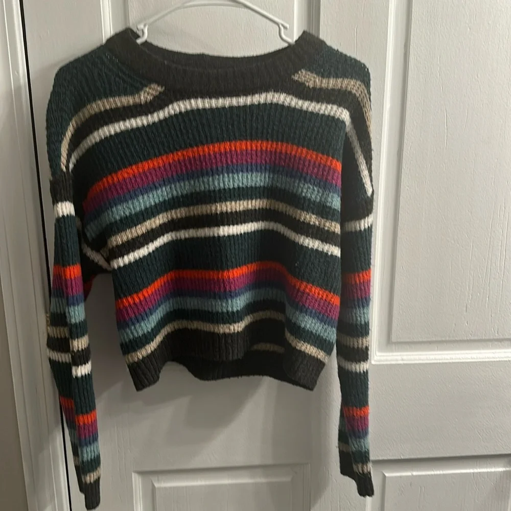 American Eagle Outfitters cozy crewneck striped sweater green size medium - Picture 1 of 5